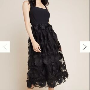 Anthropologie Black Appliqué midi dress